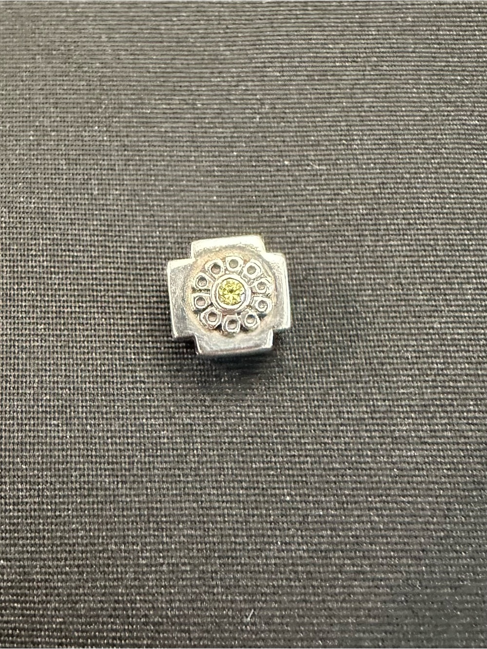 Retired Cathedral Ceiling Charm With Green CZ Center Stone
Very Good Condition